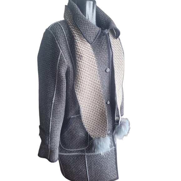 Vintage Epsilon Brown and Tan Button Up Wool Coat M - Picture 3 of 10